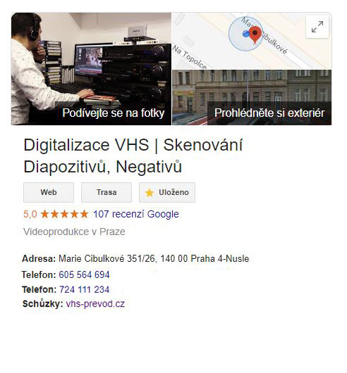 Hodnocení a zkušenost reference GOOGLE digitalizace VHS Marek Kotala